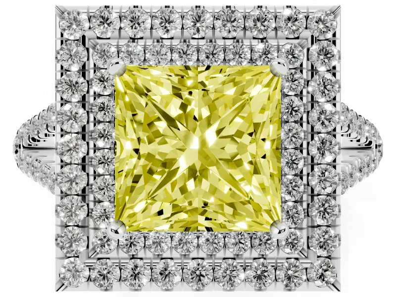 Princess Cut Halo Engagement Ring Setting for a Fancy Yellow Lab-Grown Diamond | White Gold - Design NV-24799
