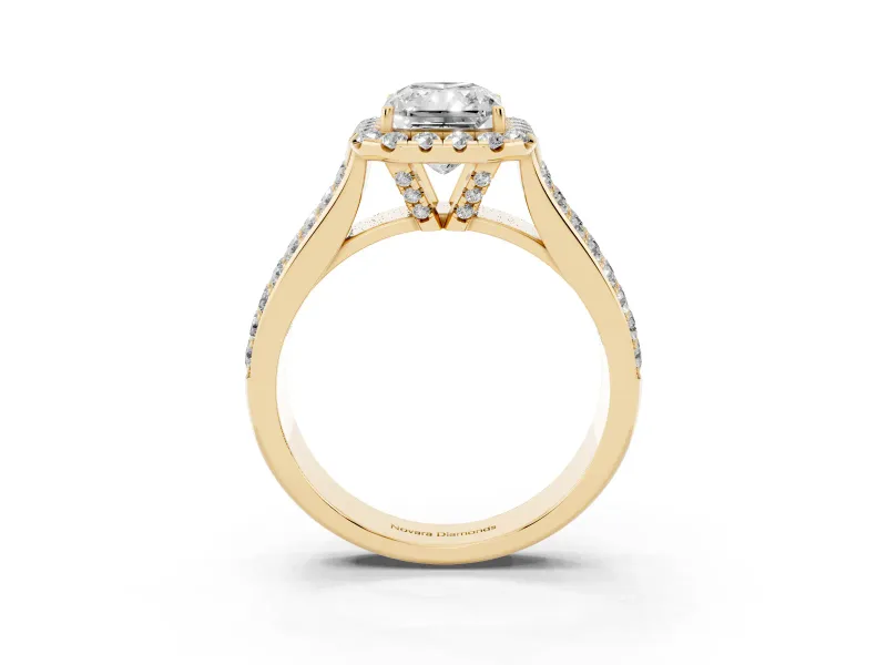 Radiant Cut Pavé Engagement Ring Setting | Wide Three-Row Band | Yellow Gold