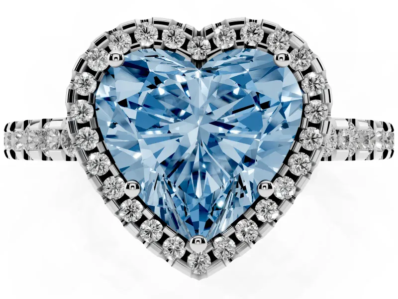 Heart-Shaped Pave Halo Engagement Ring Setting for a Fancy Blue Lab-Grown Diamond | Platinum