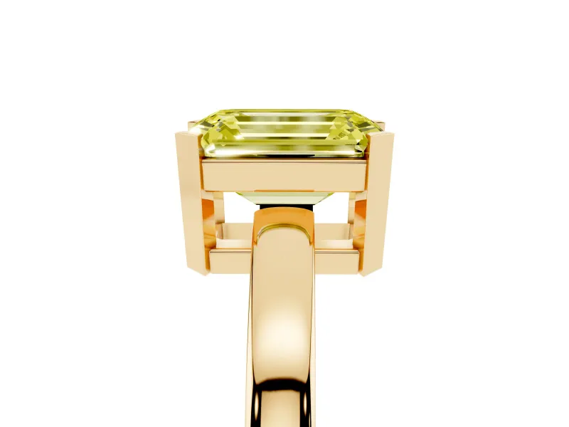 Emerald Cut Solitaire Engagement Ring Setting for a Fancy Yellow Lab-Grown Diamond | Flat Tab Prongs | Yellow Gold