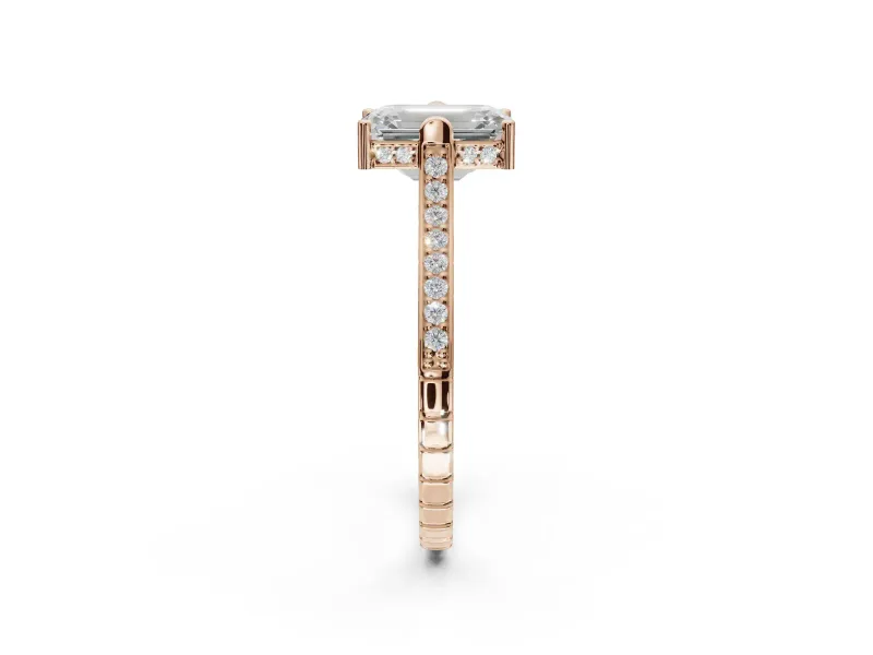Emerald Cut Vintage Cathedral Engagement Ring Setting | Carved Band | Rose Gold