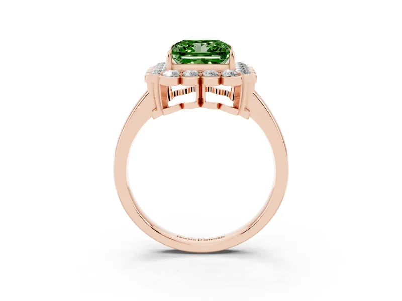 Princess Cut Scalloped Cluster Halo Engagement Ring Setting for a Fancy Green Lab-Grown Diamond | Plain Band | Rose Gold