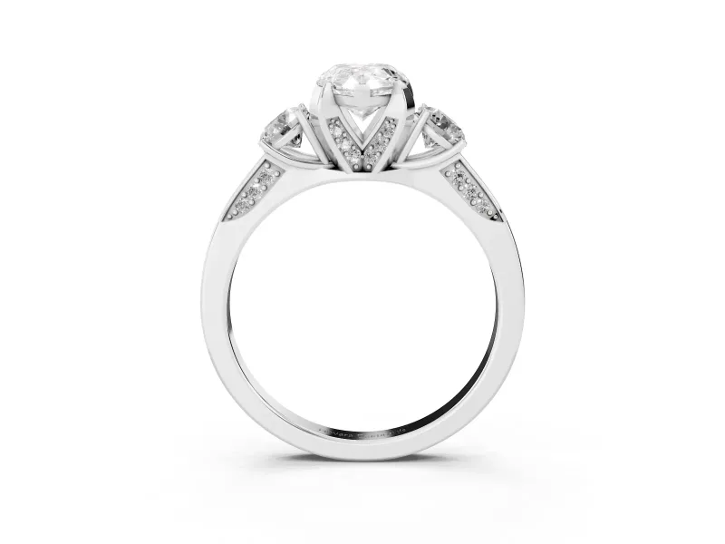 Pear-Shaped Hidden Halo Three Stone Engagement Ring Setting | Pave Gallery | White Gold