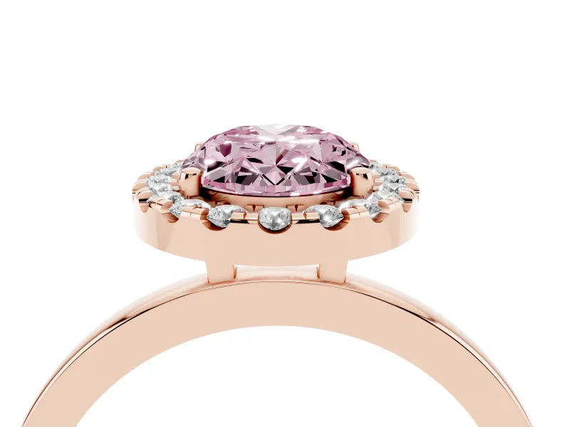 Oval Thin Halo Engagement Ring Setting for a Fancy Pink Lab-Grown Diamond | Plain Polished Band | Rose Gold