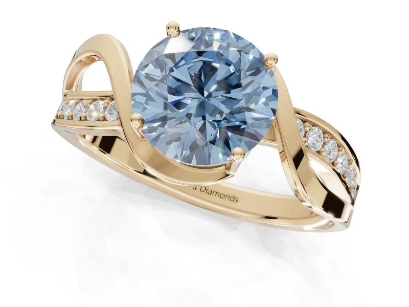 Round Bypass Solitaire Engagement Ring Setting for a Fancy Blue Lab-Grown Diamond | Pavé and Plain Strands | Yellow Gold