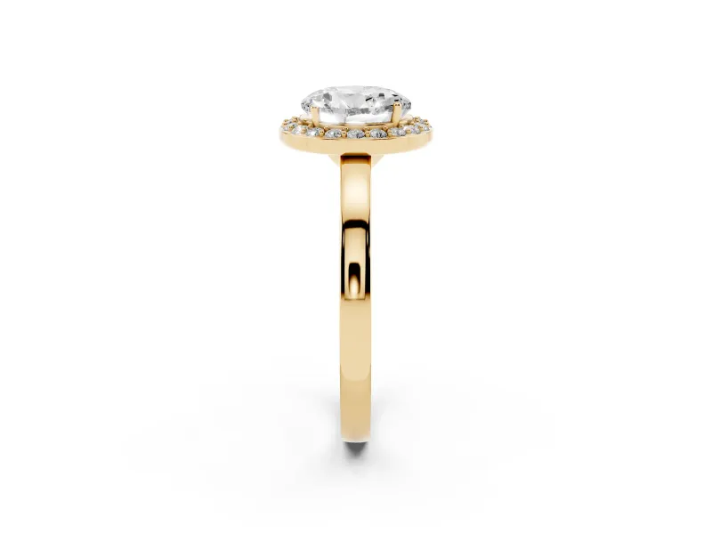 Round Cut Diamond Halo Ring Set in Yellow gold with Solitaire Band and Prong Setting