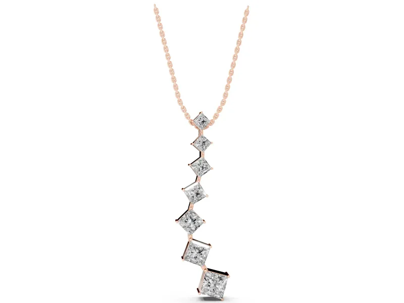 Princess Cut Lab-Grown Diamond Graduated Curve Drop Necklace | Set on Point | Rose Gold