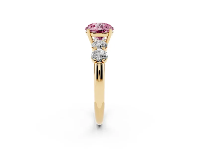 Round 5 Stone Engagement Ring Setting for a Fancy Pink Lab-Grown Diamond | Yellow Gold