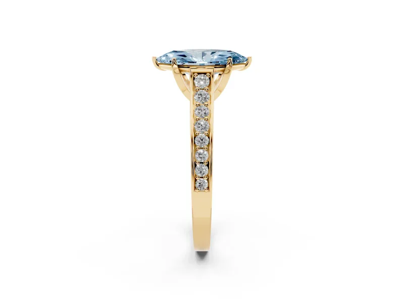 Marquise Graduated Pavé Engagement Ring Setting for a Fancy Blue Lab-Grown Diamond | Yellow Gold