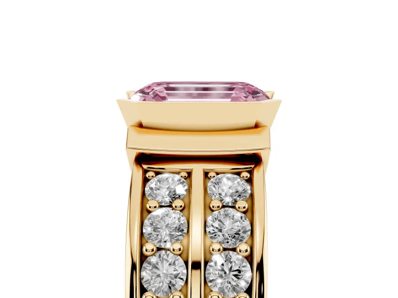 Emerald Cut Half Bezel Engagement Ring Setting for a Fancy Pink Lab-Grown Diamond | Channel Band | Yellow Gold