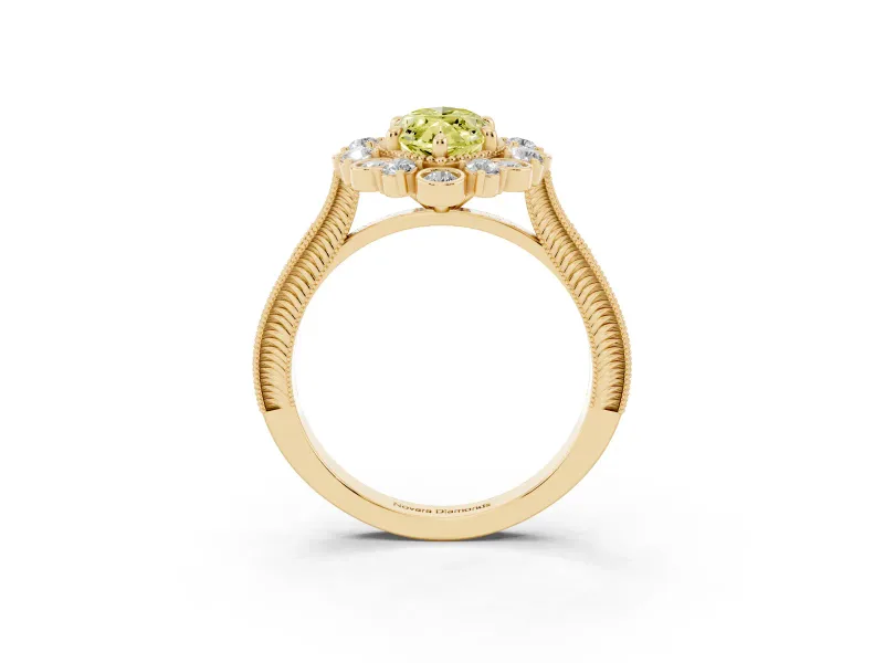 Marquise Scalloped Halo Engagement Ring Setting for a Fancy Yellow Lab-Grown Diamond | Milgrain Edges | Yellow Gold