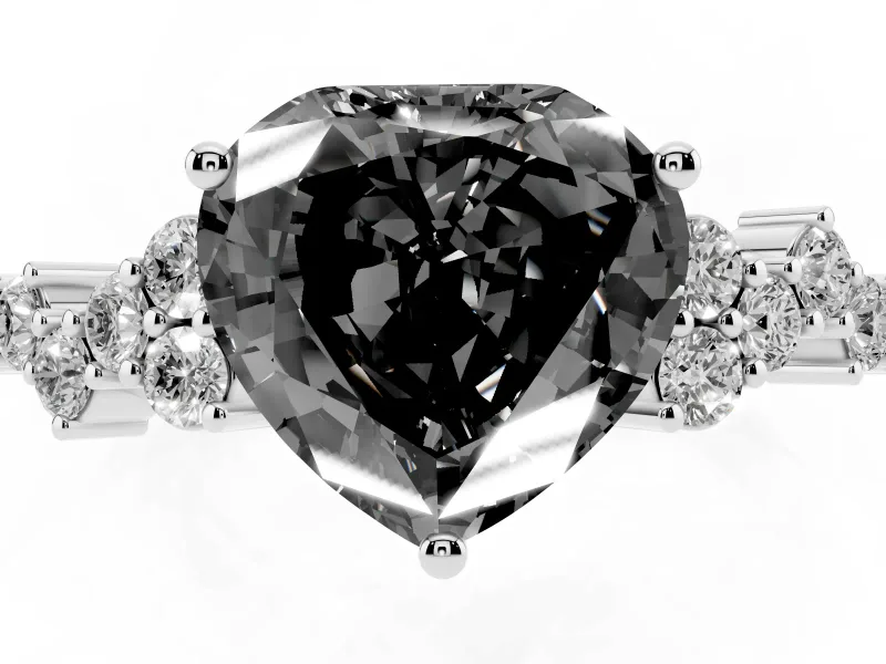 Heart-Shaped Scattered Accent Engagement Ring Setting for a Black Center | Sterling Silver
