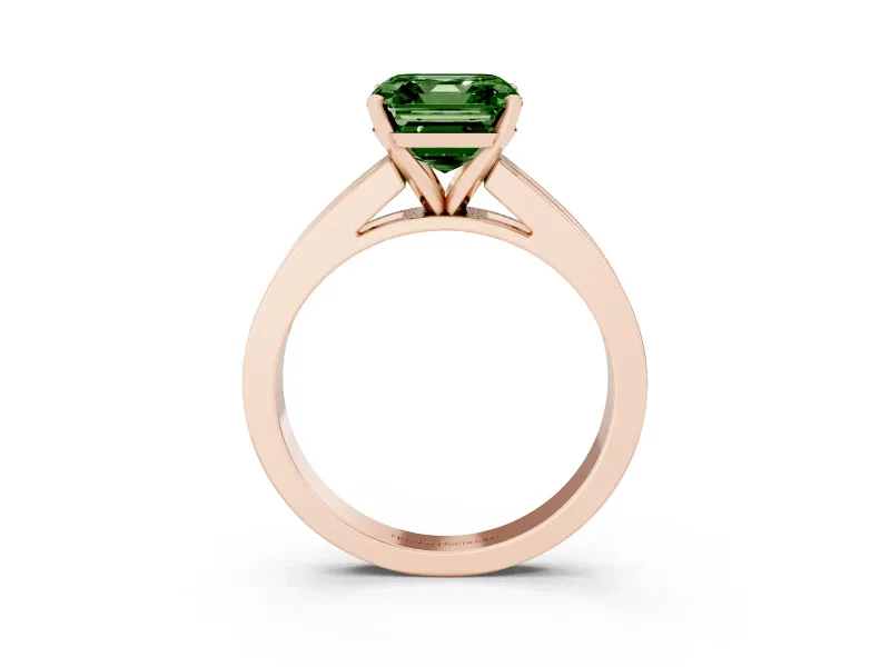 Fancy Green Asscher Cut Diamond Solitaire Ring Set in Rose gold with Channel-Set Band and Prong Setting