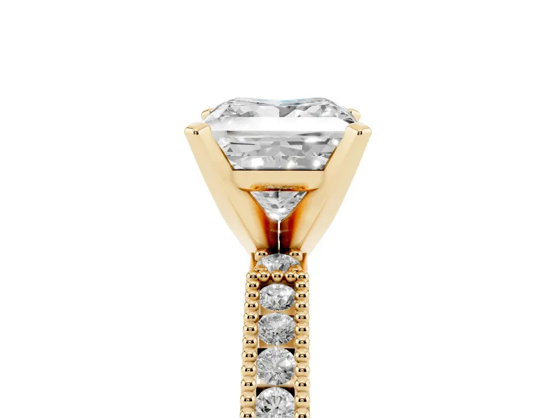 Princess Cut Vintage Pavé Solitaire Engagement Ring Setting | Milgrain Edges | Yellow Gold