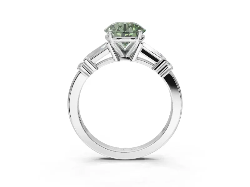 Round Tapered Baguette Engagement Ring Setting for a Fancy Green Lab-Grown Diamond | White Gold
