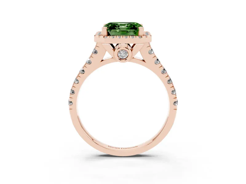 Asscher Cut Accented Halo Engagement Ring Setting for a Fancy Green Lab-Grown Diamond | Rose Gold