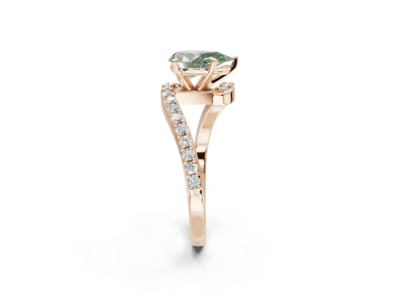 Pear-Shaped Bypass Pavé Engagement Ring Setting for a Fancy Green Lab-Grown Diamond | Rose Gold
