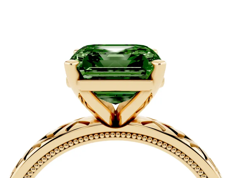 Asscher Cut Vintage Milgrain Engagement Ring Setting for a Fancy Green Lab-Grown Diamond | X Pattern Band | Yellow Gold