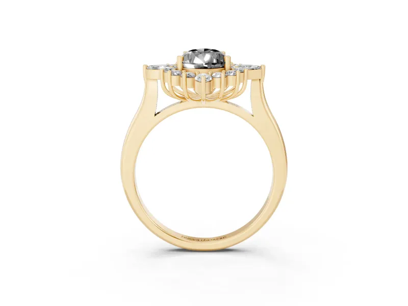Pear-Shaped Cluster Halo Engagement Ring Setting for a Black Center | Yellow Gold