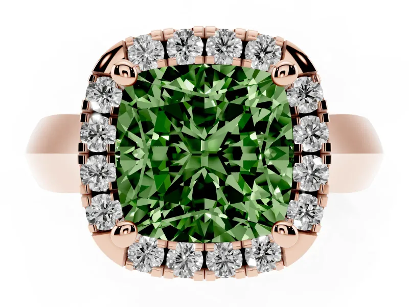 Cushion Cut Halo Engagement Ring Setting for a Fancy Green Lab-Grown Diamond | Square Profile Band | Rose Gold
