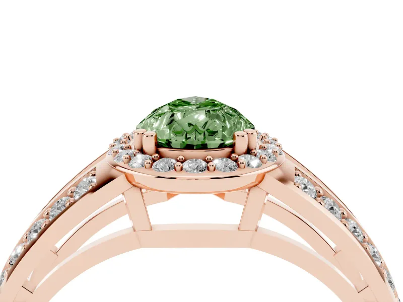 Pear-Shaped Halo Engagement Ring Setting for a Fancy Green Lab-Grown Diamond | Two-Row Pave Split Shank | Rose Gold
