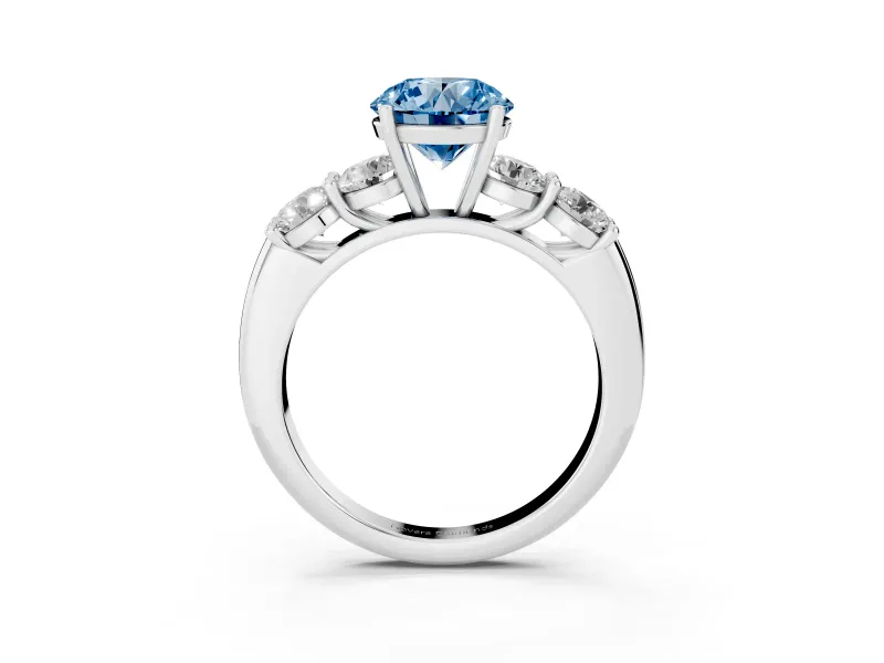 Round Five Stone Engagement Ring Setting for a Fancy Blue Lab-Grown Diamond | Prong Set Side Stones | Sterling Silver