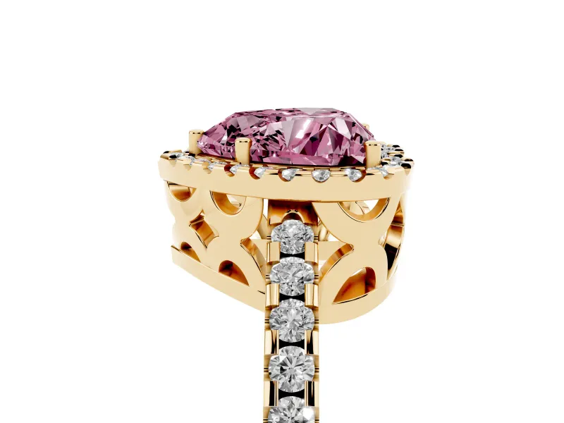 Heart-Shaped Pave Halo Engagement Ring Setting for a Fancy Pink Lab-Grown Diamond | Yellow Gold