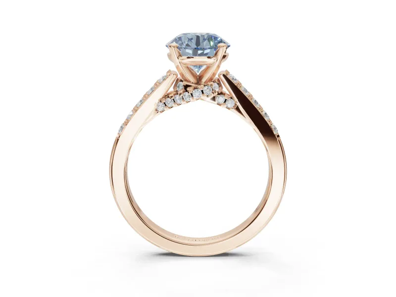 Round Pavé Solitaire Engagement Ring Setting for a Fancy Blue Lab-Grown Diamond | Crossover Gallery | Rose Gold