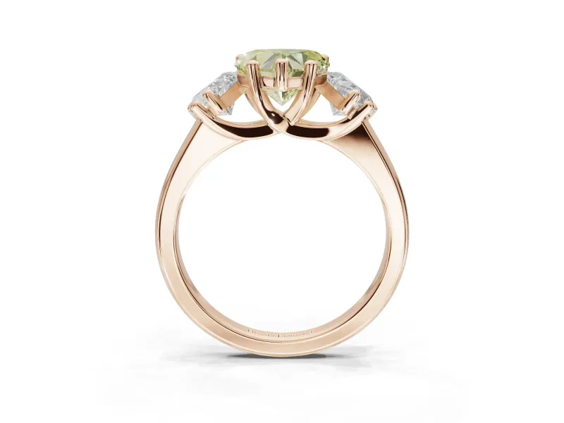 Heart-Shaped Three Stone Engagement Ring Setting for a Fancy Yellow Lab-Grown Diamond | Tapered Band | Rose Gold