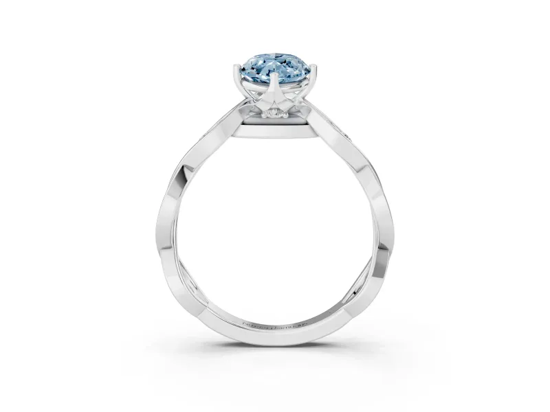 Fancy Blue Marquise Cut Diamond Twist Band Solitaire Ring Set in Silver with Leaf Prong Setting and Accent Stones