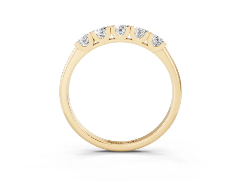 Round Diamond Channel Half Eternity Band Set in Yellow gold with Shared Prongs