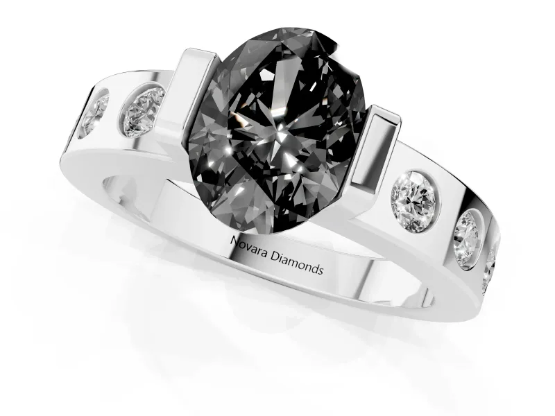 Oval Tension Style Engagement Ring Setting for a Black Center | Flush Set Accents | Sterling Silver