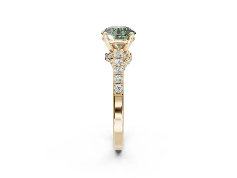 Round Pavé Solitaire Engagement Ring Setting for a Fancy Green Lab-Grown Diamond | Crossover Gallery | Yellow Gold