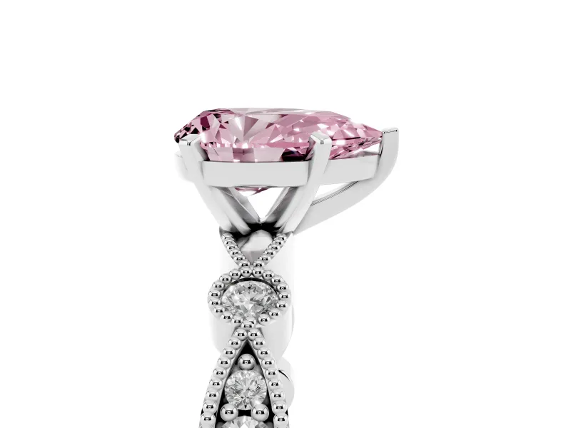 Pear-Shaped Vintage Milgrain Engagement Ring Setting for a Fancy Pink Lab-Grown Diamond | Sterling Silver