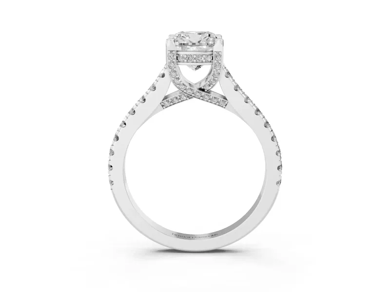 Cushion Cut Hidden Halo Pave Engagement Ring Setting | Claw Prongs | White Gold