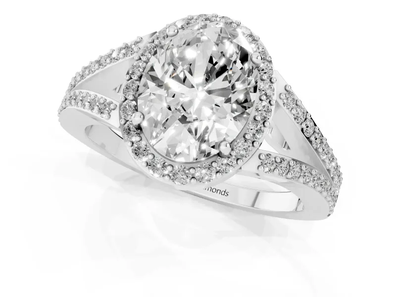 Oval Halo Engagement Ring Setting | V-Split Pavé Band | Sterling Silver