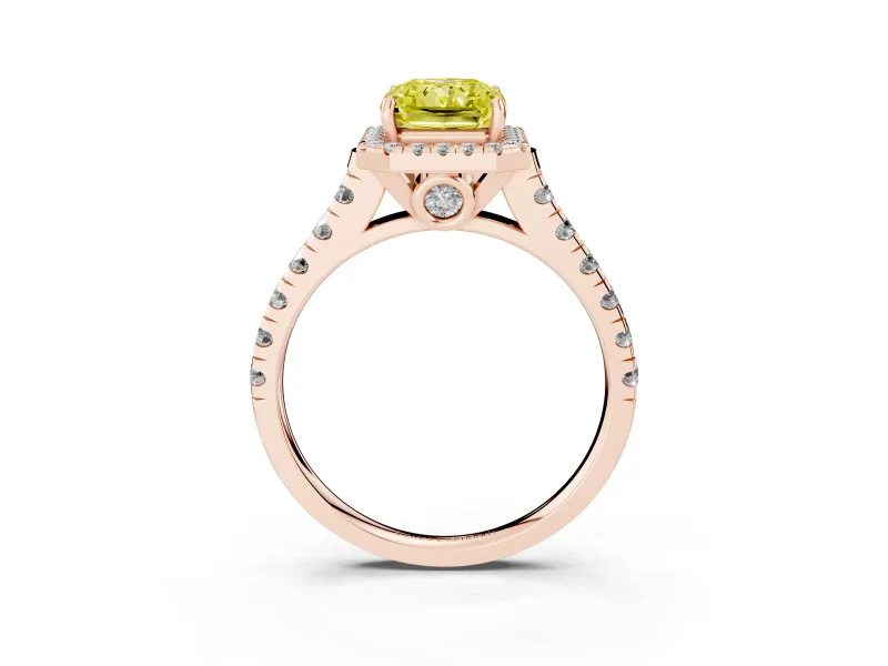 Radiant Cut Accented Halo Engagement Ring Setting for a Fancy Yellow Lab-Grown Diamond | Rose Gold