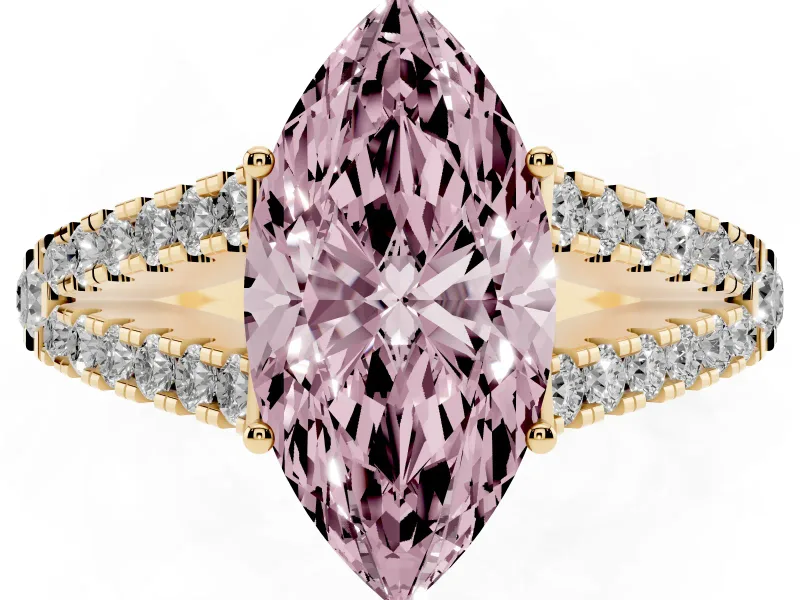 Marquise Graduated Split Shank Engagement Ring Setting for a Fancy Pink Lab-Grown Diamond | Yellow Gold