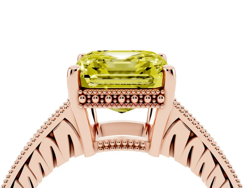Asscher Cut Engraved Engagement Ring Setting for a Fancy Yellow Lab-Grown Diamond | Rose Gold