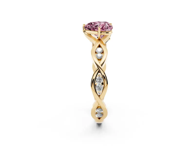 Heart-Shaped Twisted Infinity Engagement Ring Setting for a Fancy Pink Lab-Grown Diamond | Yellow Gold