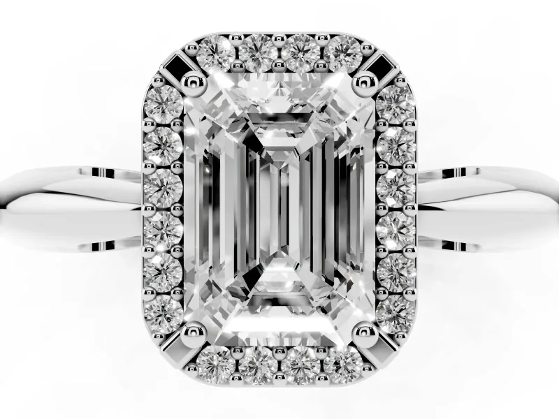 Emerald Cut Halo Engagement Ring Setting | Plain Tapered Band | Platinum