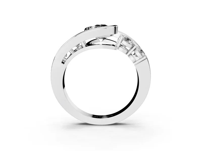 Pear-Shaped Bezel Bypass Engagement Ring Setting for a Black Center | Round Side Stones | White Gold