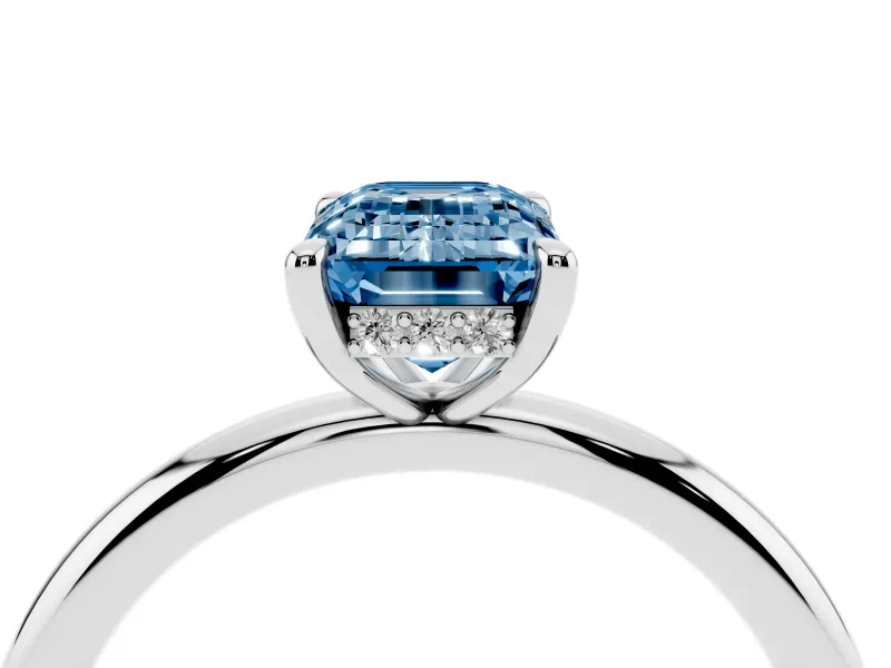 Emerald Cut Hidden Halo Ring Setting for a Fancy Blue Lab-Grown Diamond | Sterling Silver