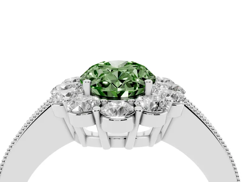 Oval Vintage Halo Engagement Ring Setting for a Fancy Green Lab-Grown Diamond | Platinum