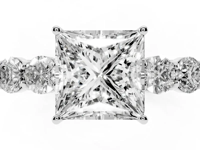 Princess Cut Close Set Five Stone Engagement Ring Setting | White Gold
