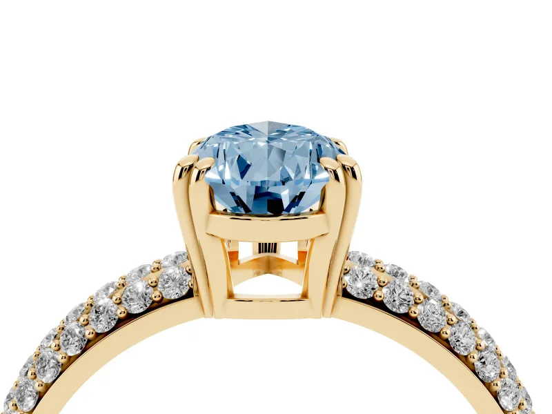 Pear-Shaped Three Row Pave Engagement Ring Setting for a Fancy Blue Lab-Grown Diamond | Yellow Gold