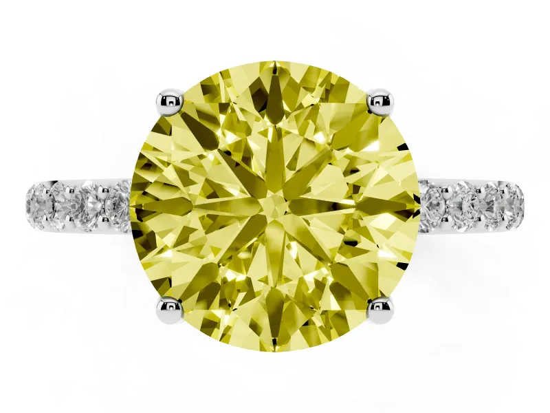 Round Pave Engagement Ring Setting for a Fancy Yellow Lab-Grown Diamond | Slim Band | Platinum