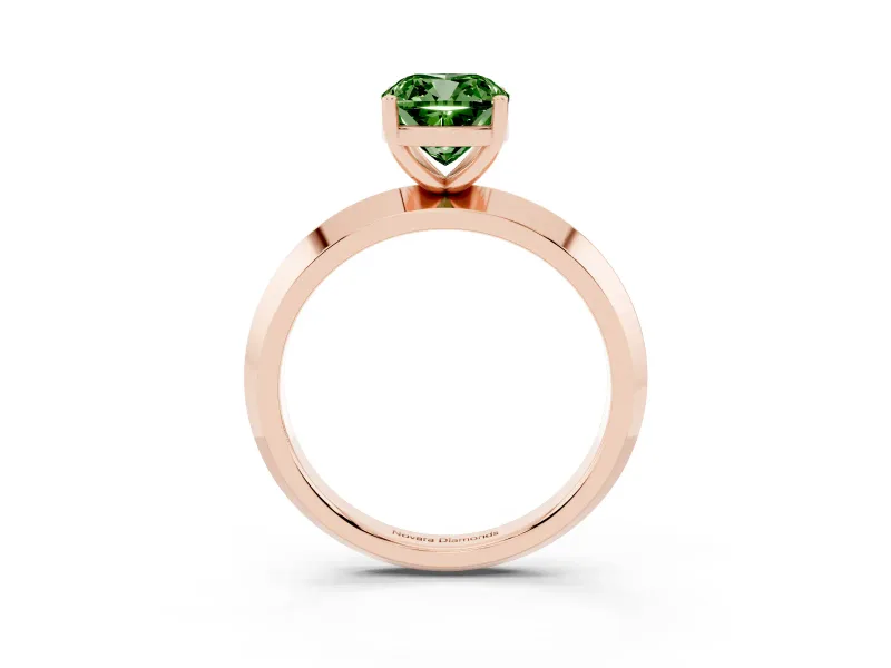 Fancy Green Cushion Cut Diamond Solitaire Engagement Ring Set in Rose gold with Flat Band and Prong Setting