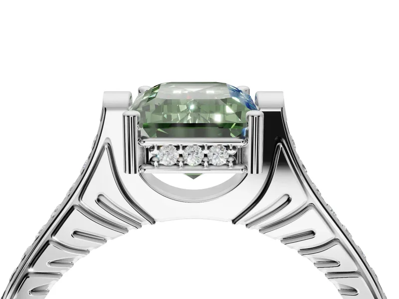 Emerald Cut Vintage Cathedral Engagement Ring Setting for a Fancy Green Lab-Grown Diamond | Carved Band | Platinum