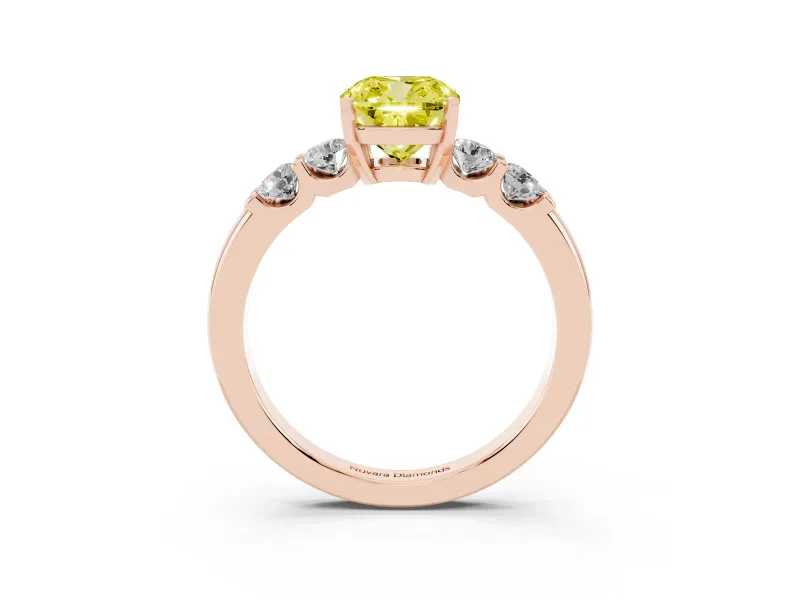 Cushion Cut Five Stone Engagement Ring Setting for a Fancy Yellow Lab-Grown Diamond | Rose Gold